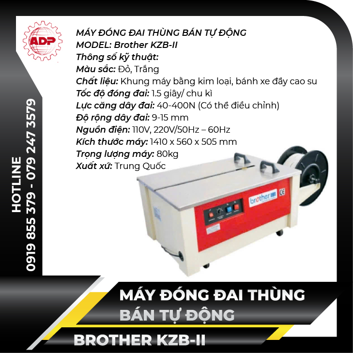 Máy đóng đai thùng bán tự động Model: Brother KZB-II