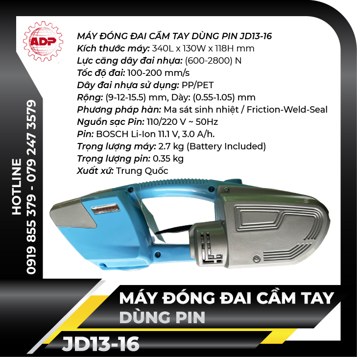 Máy đóng đai nhựa dùng pin JD13/16